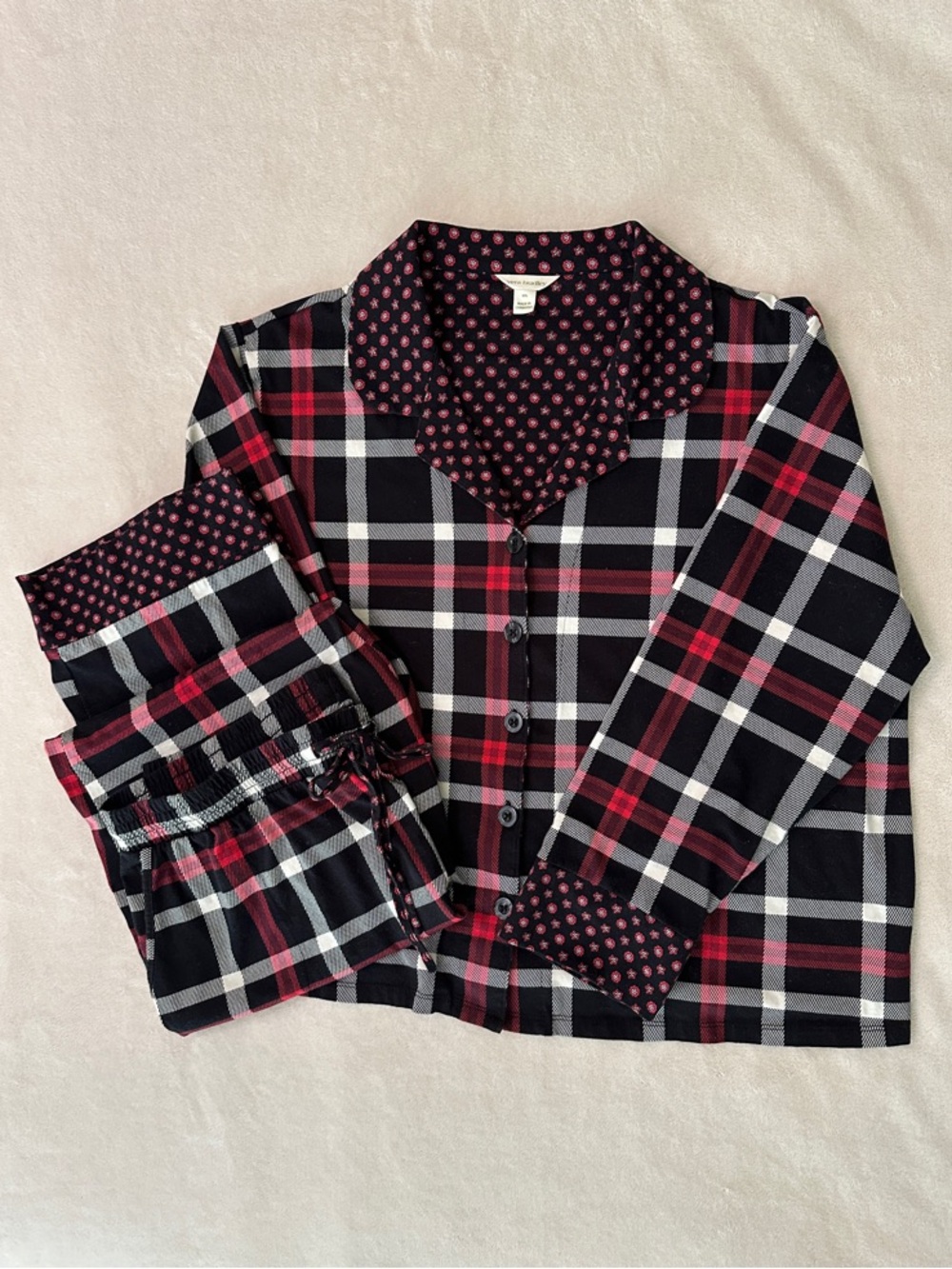 Vera Bradley Pajama Set Black & Red Plaid Button-Front Women’s XXL 100% Cotton